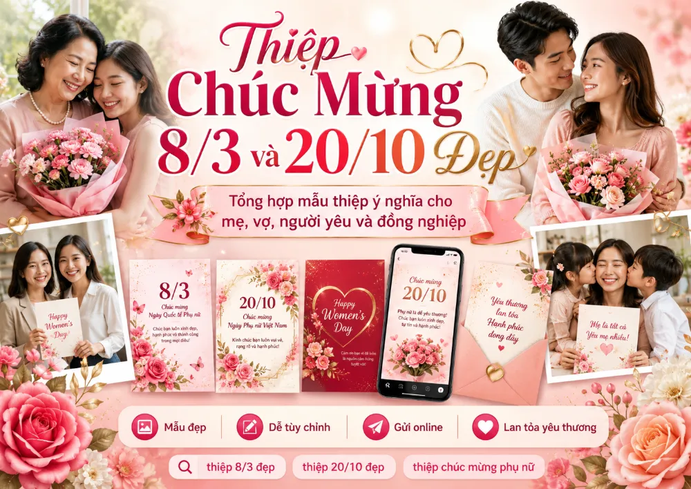 Thiệp Chúc Mừng 8/3 và 20/10 Đẹp, Ý Nghĩa — Tặng Mẹ, Vợ, Người Yêu, Đồng Nghiệp