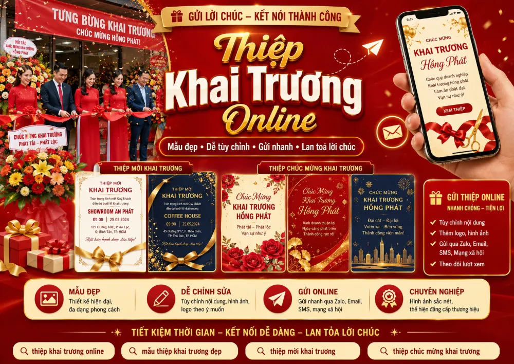 Thiệp Khai Trương Online: Mẫu Thiệp Mời & Thiệp Chúc Mừng Đẹp, Chuyên Nghiệp