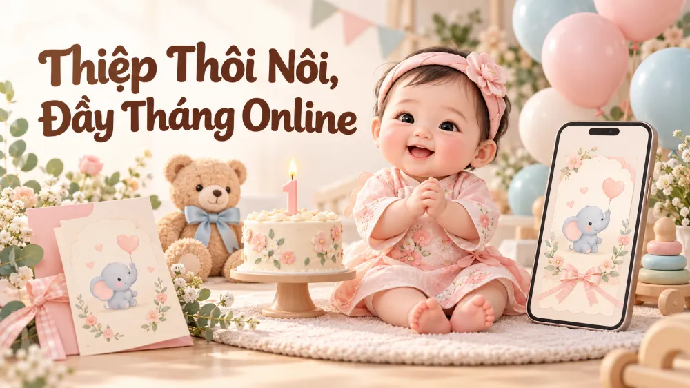Thiệp Thôi Nôi, Đầy Tháng Online: Mẫu Đẹp + 20 Lời Mời Hay Cho Bé Trai, Bé Gái